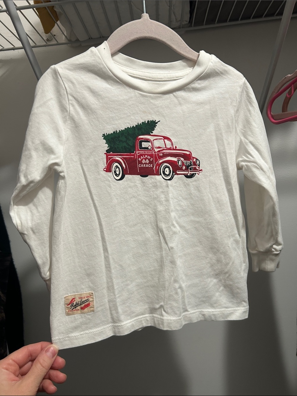 Ralph Lauren Cream Long-Sleeve Tee with Red Truck and Green Tree